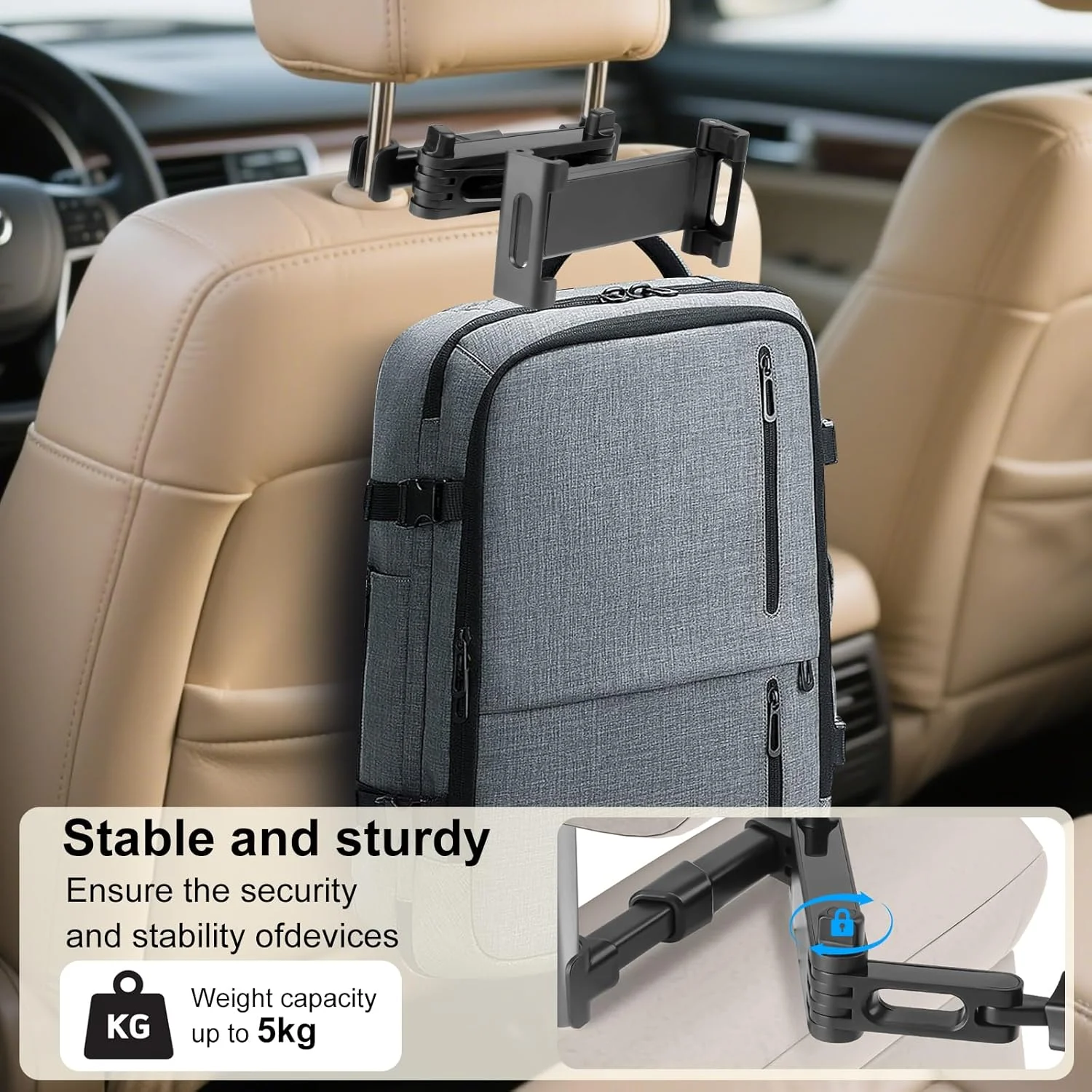 نگهدارنده تبلت Kairiyard برای خودرو، بازوی گسترش دهنده 3 در 1، نگهدارنده تبلت قابل تنظیم پشت سری خودرو، لوازم ضروری سفر جاده ای، پایه تبلت برای صندلی عقب خودرو سازگار با آیپد پرو، ایر، مینی، دستگاه های 4.7-11 اینچی