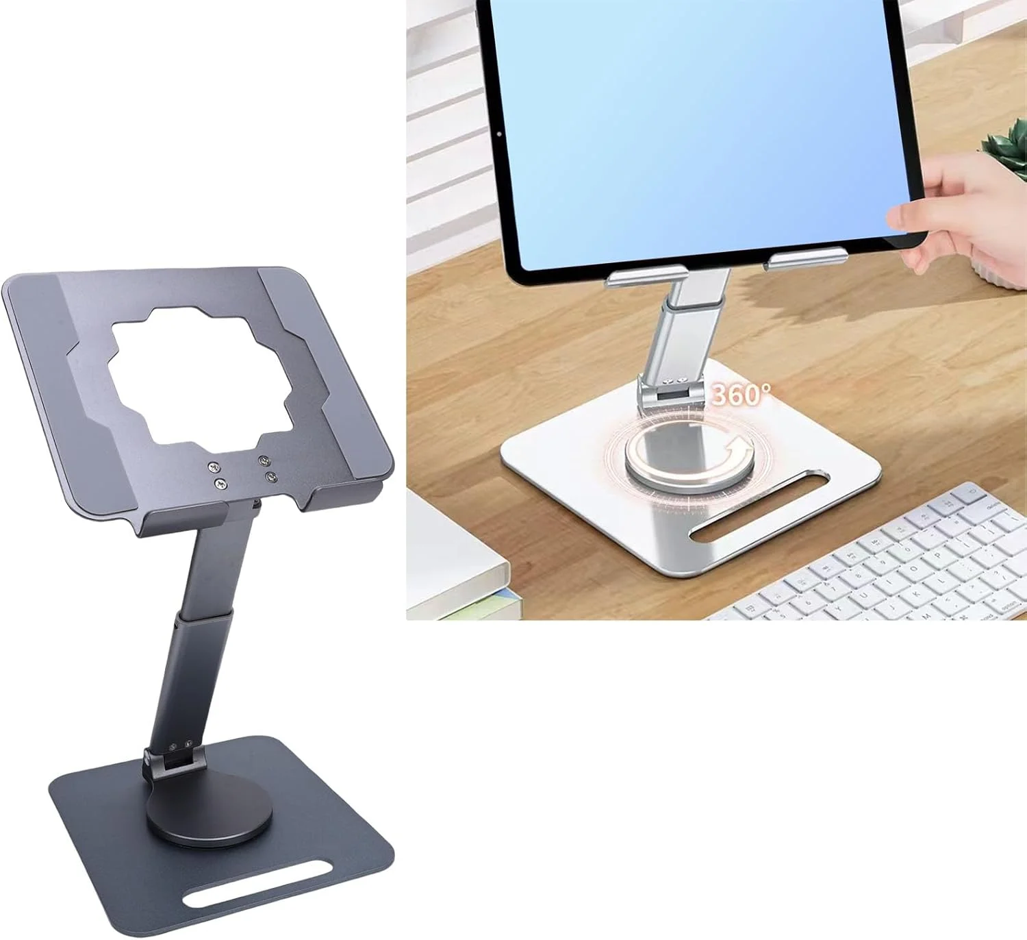 پایه تبلت آلیاژ آلومینیومی قابل تنظیم با سیستم دفع حرارت، مناسب برای پخش زنده و مسافران تجاری (خاکستری با پشم مشکی داخلی)