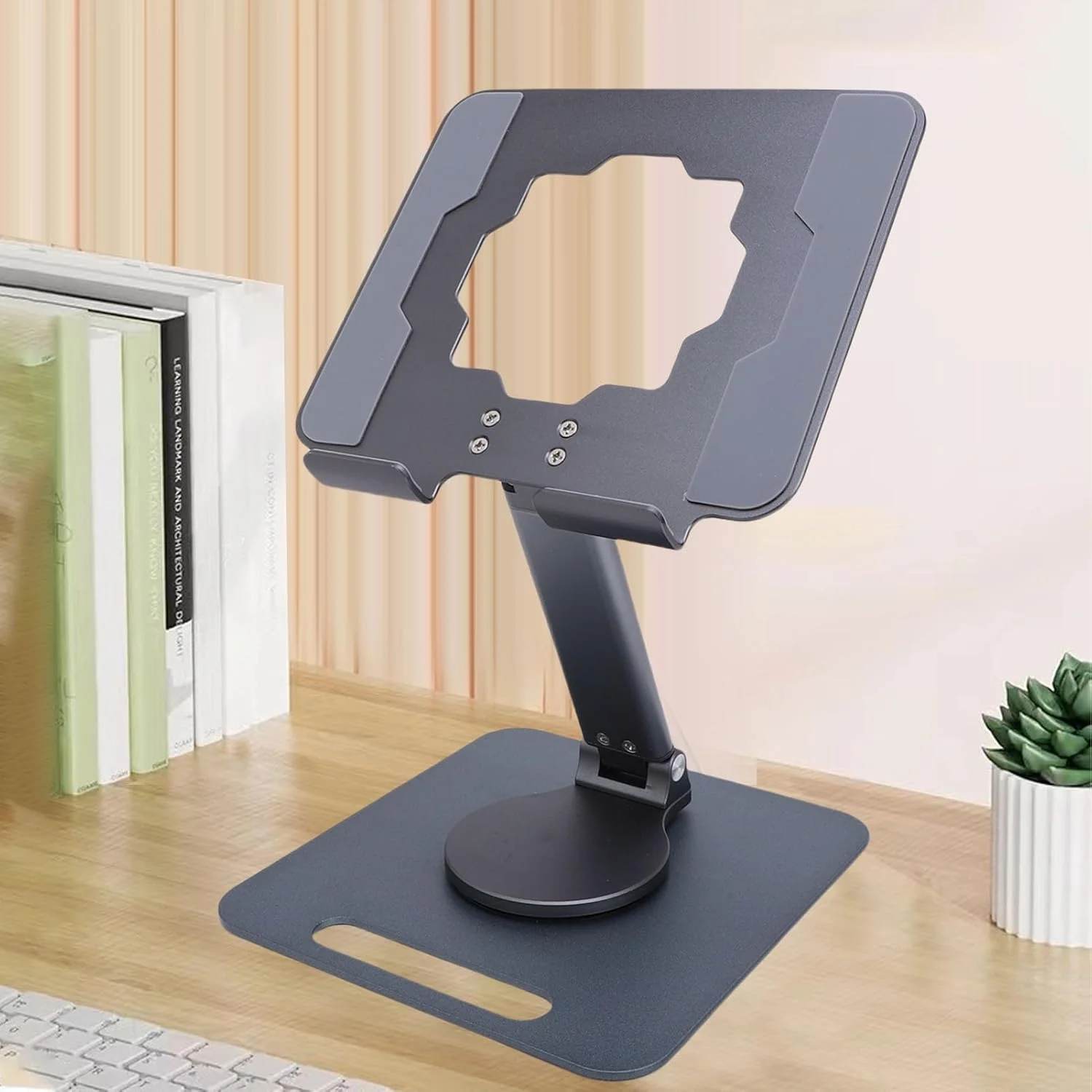 پایه تبلت آلیاژ آلومینیومی قابل تنظیم با سیستم دفع حرارت، مناسب برای پخش زنده و مسافران تجاری (خاکستری با پشم مشکی داخلی)