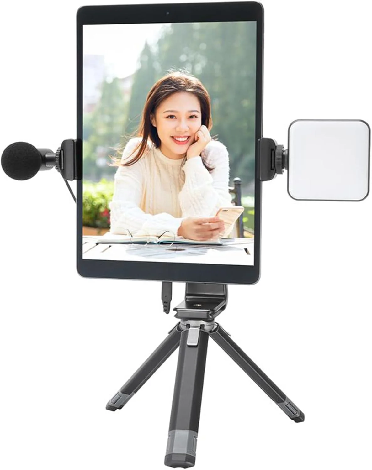 نگهدارنده تبلت قابل تنظیم Jiawu با دو پایه نور سرد برای ویدیو حرفه ای، تبلت جهانی برای 4.7-6.7 اینچ، پلاستیک ABS نگهدارنده تبلت قابل تنظیم Jiawu با دو پایه نور سرد برای ویدیو حرفه ای، تبلت جهانی برای 4.7-6.7 اینچ، پلاستیک ABS