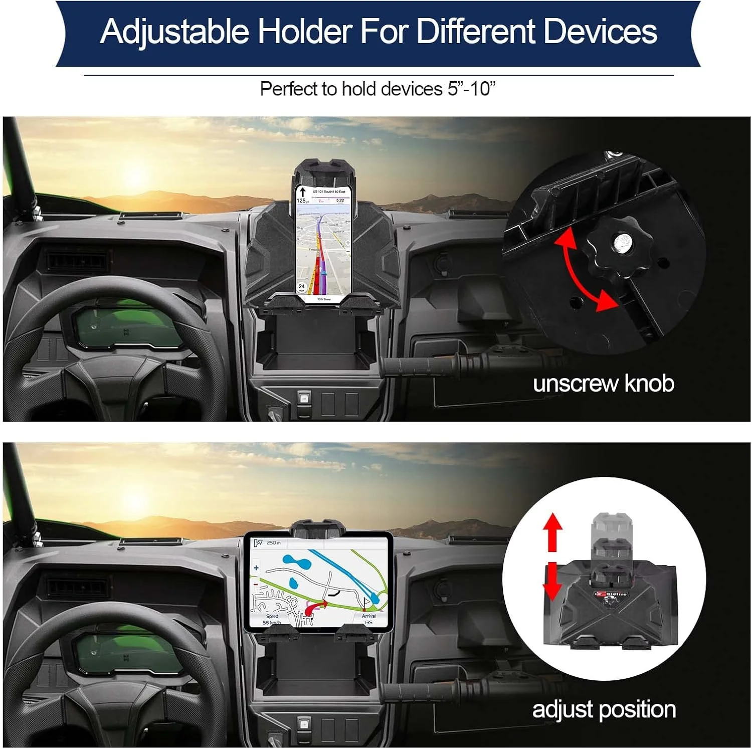 نگهدارنده تبلت و تلفن همراه قابل تنظیم برای KRX 1000، پایه تبلت GPS برای UTV مناسب برای Kawasaki Teryx KRX 1000 مدل 2020-2023 به همراه جعبه نگهداری و سینی سازمان دهنده HDPE (مشکی)