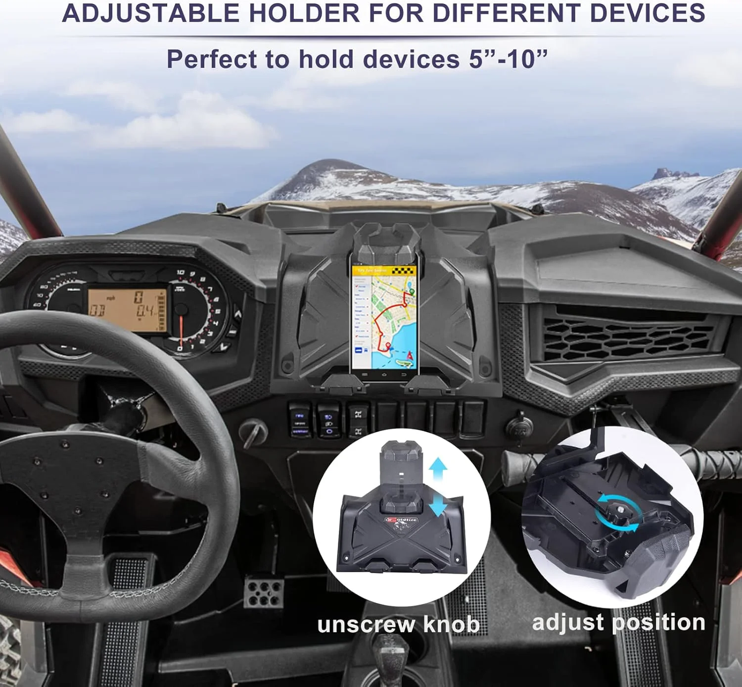 نگهدارنده تبلت و تلفن همراه قابل تنظیم برای RZR XP، پایه تبلت GPS برای UTV مناسب برای Polaris RZR XP 1000 XP4 Turbo 2019-2023 به همراه جعبه سازمان دهنده لوازم جانبی (مشکی)