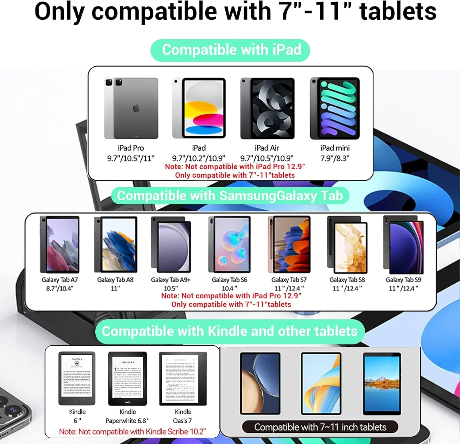 پایه نگهدارنده تبلت برای هواپیما، پایه تبلت ضروری و بدون دست برای پرواز با چرخش 360 درجه چند جهته، سازگار با آیپد/تبلت های گلکسی (فقط مناسب تبلت های 7 تا 11 اینچی)