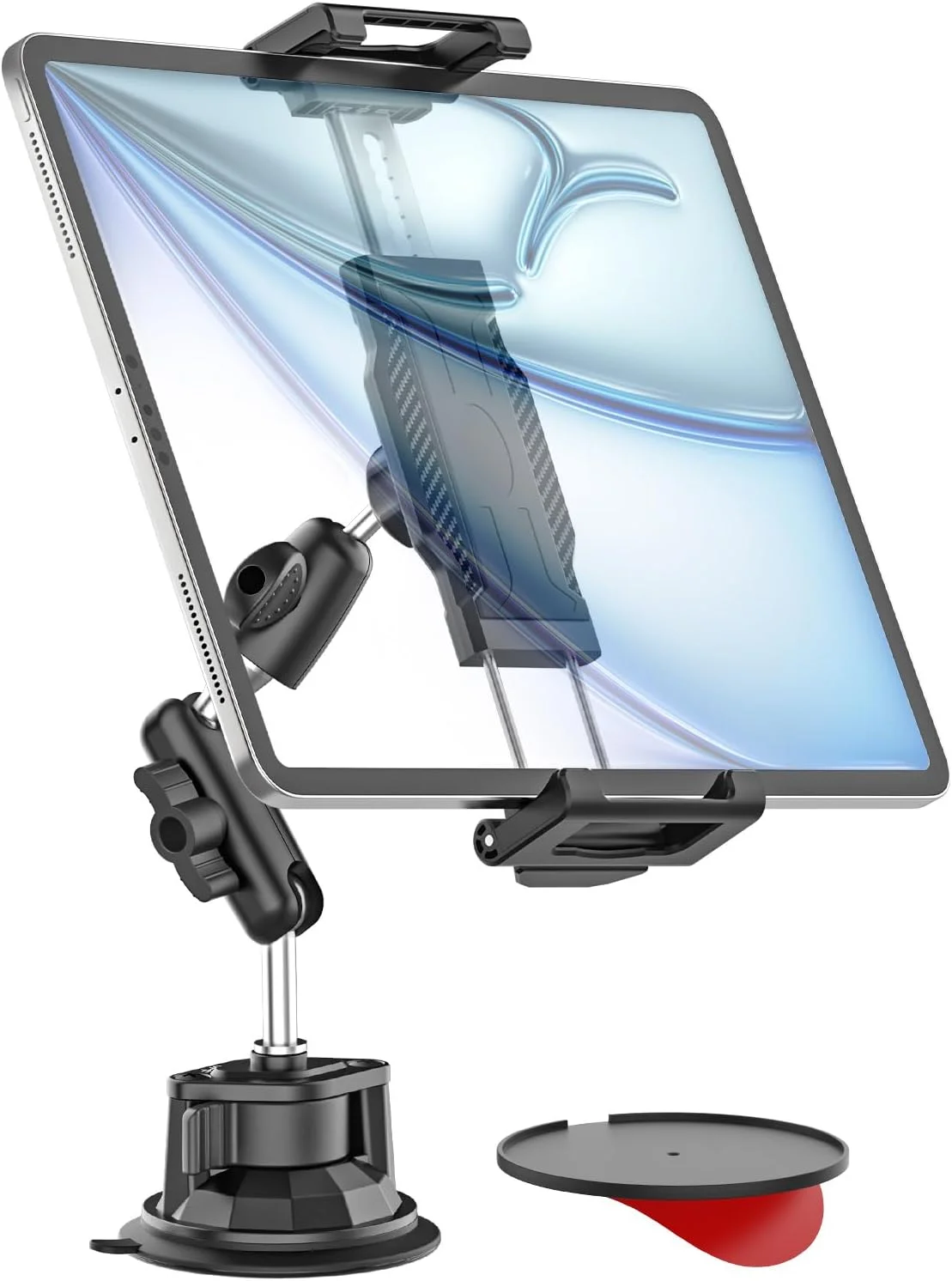 نگهدارنده تبلت داشبورد و شیشه جلوی خودرو، [پایه مکنده قوی و بازوی فلزی قابل تنظیم] پایه خودرو/کامیون برای آیپد پرو 12.9/ ایر/مینی، گلکسی تب، همه تبلت ها و تلفن های 6.1-15.6 اینچی