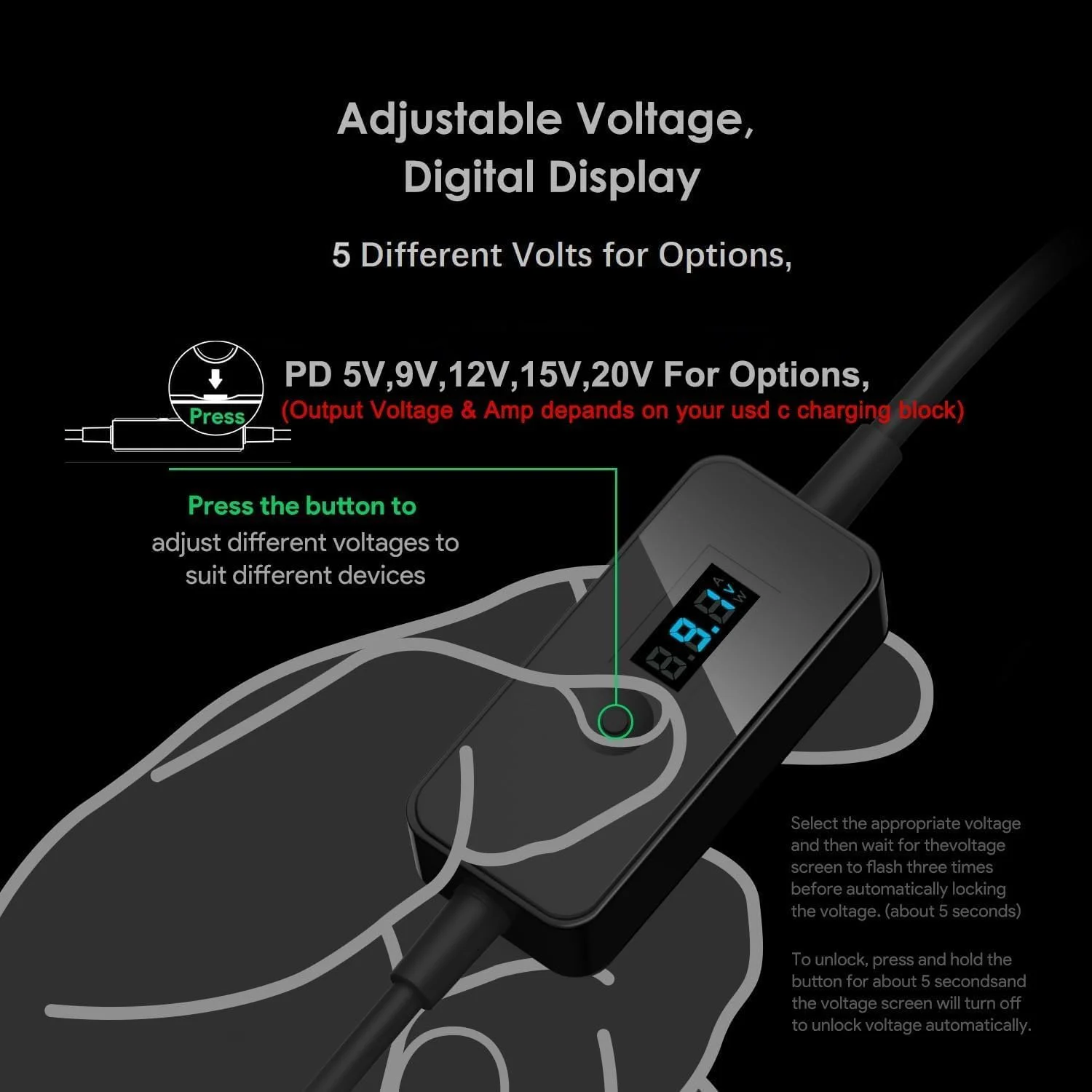 شارژر 100 واتی USB-C مدل HKY با کابل 6 فوتی USB-C و کابل تریگر PD بشکه ای با خروجی قابل تنظیم 5V-9V-12V-15V-20V و 15 عدد کانکتور برای مک بوک، دِل، اچ پی، لنوو، ایسوس، ایسر، سرفیس، ال جی، ام اس آی، توشیبا، لپ تاپ، کروم بوک