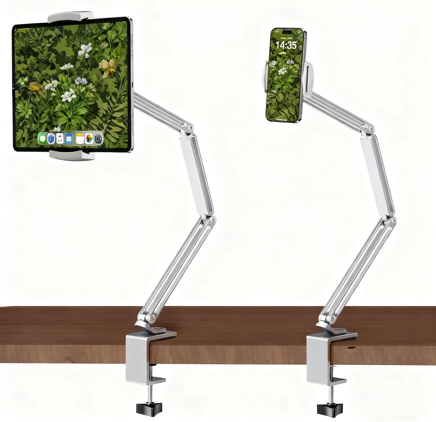 نگهدارنده تبلت آلومینیومی آیپد برای تخت و میز، پایه با 2 گیره برای آیپد پرو 13 اینچ 2024/تبلت های گلکسی/تلفن های هوشمند، 3.5-13 اینچ و غیره نگهدارنده تبلت آلومینیومی آیپد برای تخت و میز، پایه با 2 گیره برای آیپد پرو 13 اینچ 2024/تبلت های گلکسی/تلفن های هوشمند، 3.5-13 اینچ و غیره