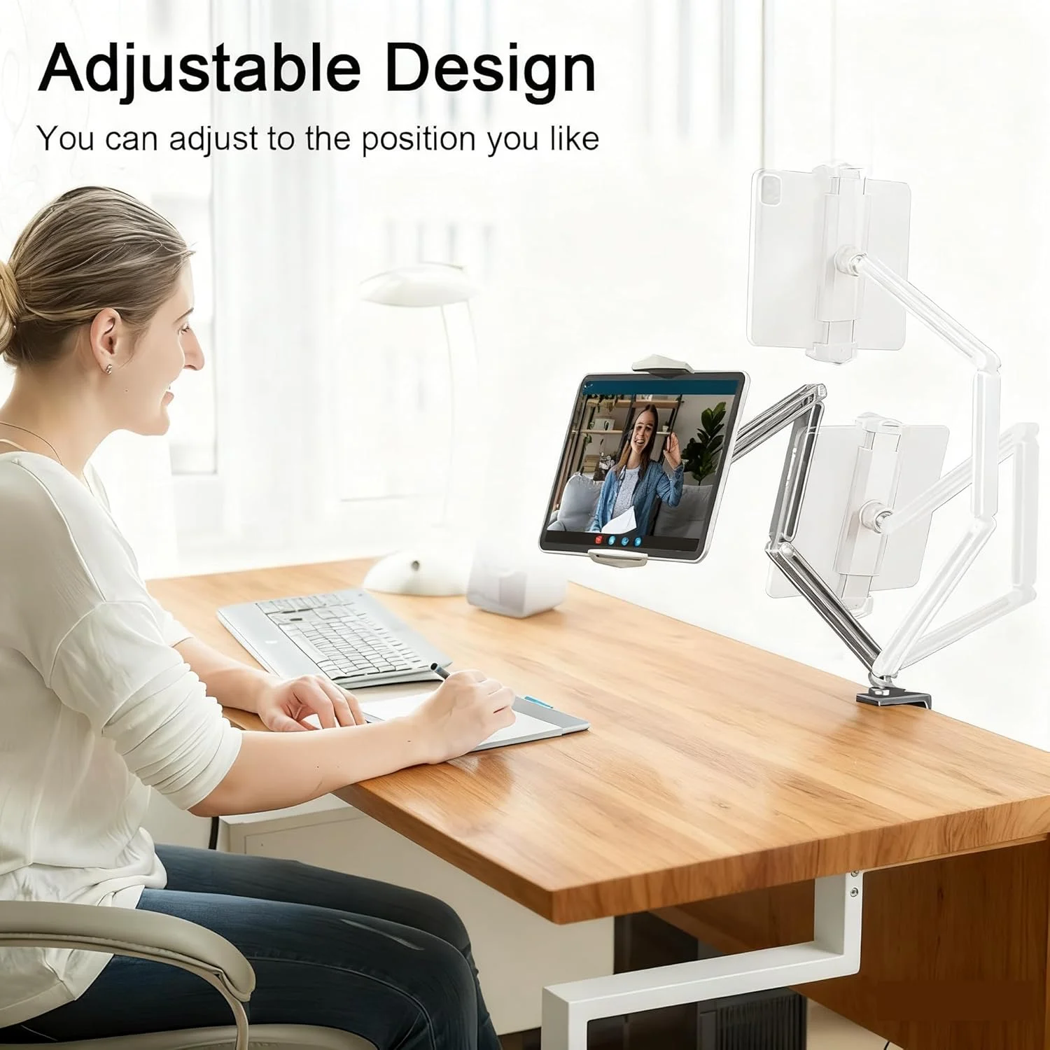 نگهدارنده تبلت آلومینیومی آیپد برای تخت و میز، پایه با 2 گیره برای آیپد پرو 13 اینچ 2024/تبلت های گلکسی/تلفن های هوشمند، 3.5-13 اینچ و غیره