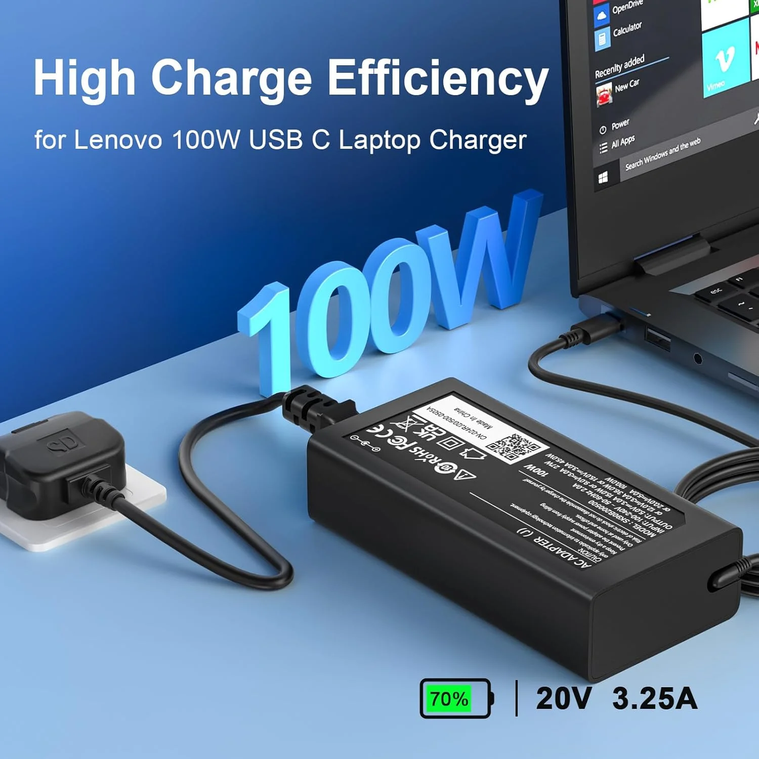 شارژر لپ تاپ 100 وات USB-C ارتقا یافته سازگار با لنوو Thinkpad، اچ پی، ایسوس ROG، دل، مک بوک پرو/ایر، ام اس آی، ایسر، سامسونگ Chromebook و سایر آداپتورهای برق Type-C 65W 45W