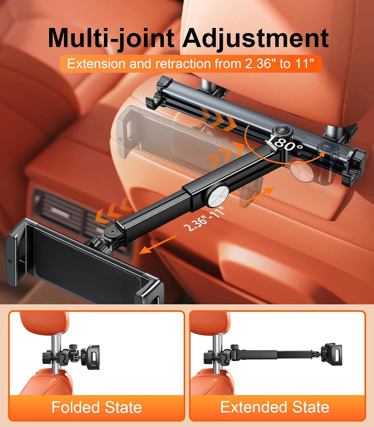 نگهدارنده تبلت بازویی برای پشت سری خودرو، نگهدارنده قابل تنظیم آیپد برای صندلی عقب خودرو مناسب برای کودکان و نوزادان، پایه نگهدارنده خودرو مناسب برای تلفن همراه 4.7 تا 13 اینچی، آیپد مینی ایر پرو 12.9، سوییچ فایر، مشکی