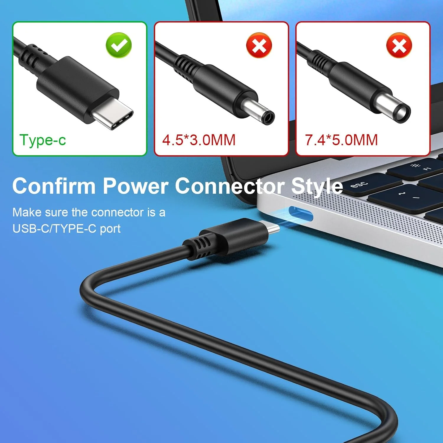 شارژر لپ تاپ 100 وات USB-C ارتقا یافته سازگار با لنوو Thinkpad، اچ پی، ایسوس ROG، دل، مک بوک پرو/ایر، ام اس آی، ایسر، سامسونگ Chromebook و سایر آداپتورهای برق Type-C 65W 45W