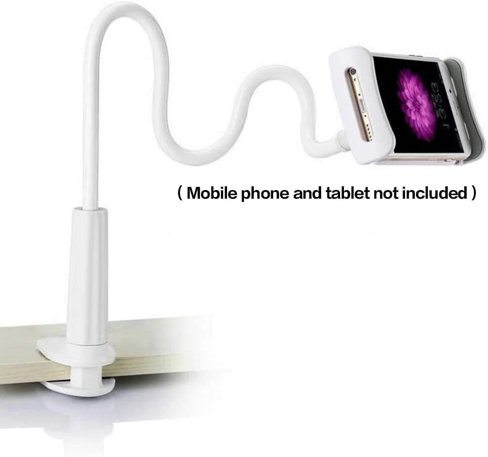 نگهدارنده تبلت و تلفن رومیزی Hegerby با گردن انعطاف پذیر، گیره تلفن همراه کنار تخت، سفید