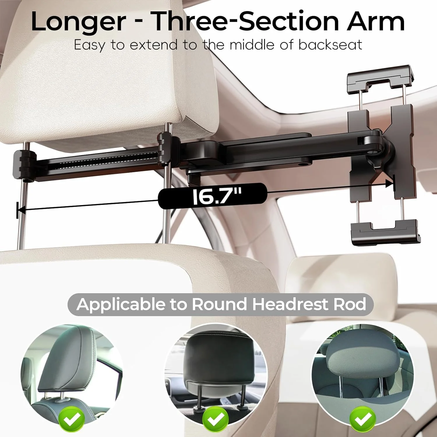 نگهدارنده آیپد برای پشت سری خودرو، پایه تبلت آلومینیومی با گیره تاشو، لوازم ضروری سفر جاده ای برای کودکان، پایه خودرو برای تبلت ها و تلفن های هوشمند 4.7-13 اینچی، آیپد پرو ایر مینی، گلکسی، فایر