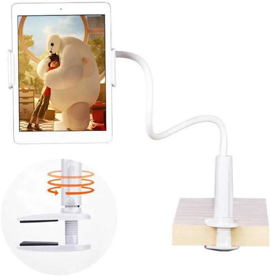 نگهدارنده تبلت و تلفن رومیزی Hegerby با گردن انعطاف پذیر، گیره تلفن همراه کنار تخت، سفید