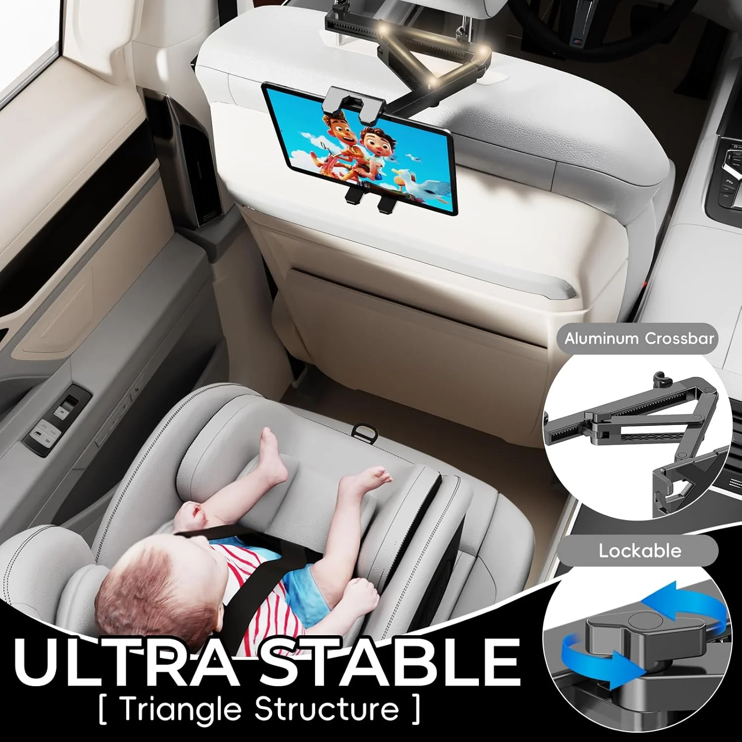 نگهدارنده آیپد برای پشت سری خودرو، پایه تبلت آلومینیومی با گیره تاشو، لوازم ضروری سفر جاده ای برای کودکان، پایه خودرو برای تبلت ها و تلفن های هوشمند 4.7-13 اینچی، آیپد پرو ایر مینی، گلکسی، فایر