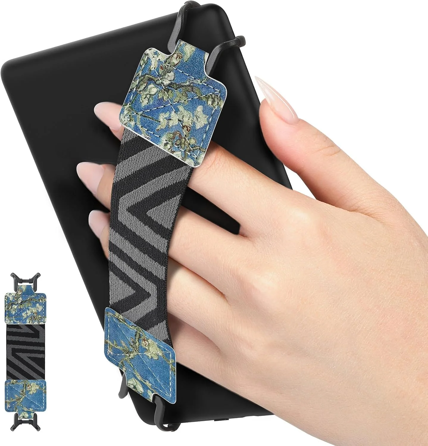 بند دستی ایمنی برای کتابخوان های الکترونیکی و تبلت های 6 تا 8 اینچی، سازگار با Kindle/Kobo/Voyaga/E-Book Tablet، بند دستی با قابلیت کشسانی بالا، نگهدارنده انگشتی سبک وزن، شکوفه زردآلو