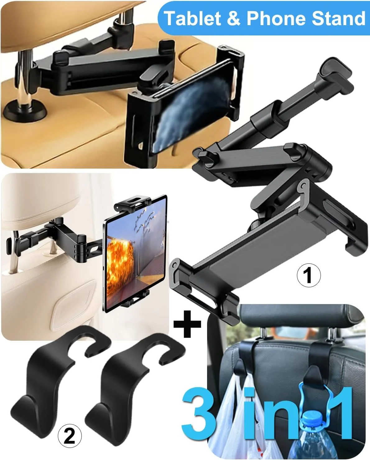 نگهدارنده تبلت برای پشت سری خودرو با بازوی قابل تنظیم، مناسب برای تبلت های 4.7 تا 11 اینچی مانند آیپد پرو، ایر، مینی، گلکسی، فایر، سامسونگ، آیفون و همه گوشی های هوشمند (ست مشکی) نگهدارنده تبلت برای پشت سری خودرو با بازوی قابل تنظیم، مناسب برای تبلت های 4.7 تا 11 اینچی مانند آیپد پرو، ایر، مینی، گلکسی، فایر، سامسونگ، آیفون و همه گوشی های هوشمند (ست مشکی)