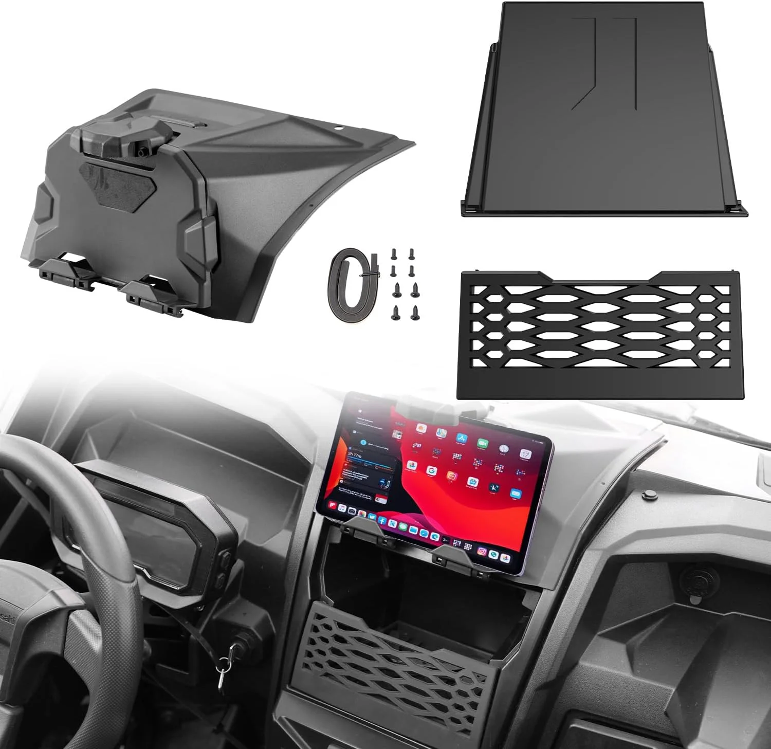 نگهدارنده تبلت و توری زیر داشبورد KRX 1000، پایه نگهدارنده دستگاه های الکترونیکی، تلفن، آیپد و GPS، صفحه توری داشبورد برای لوازم جانبی کاوازاکی Teryx KRX 1000 مدل های 2020 2021 2022 2023، جایگزین OEM#99994-1340