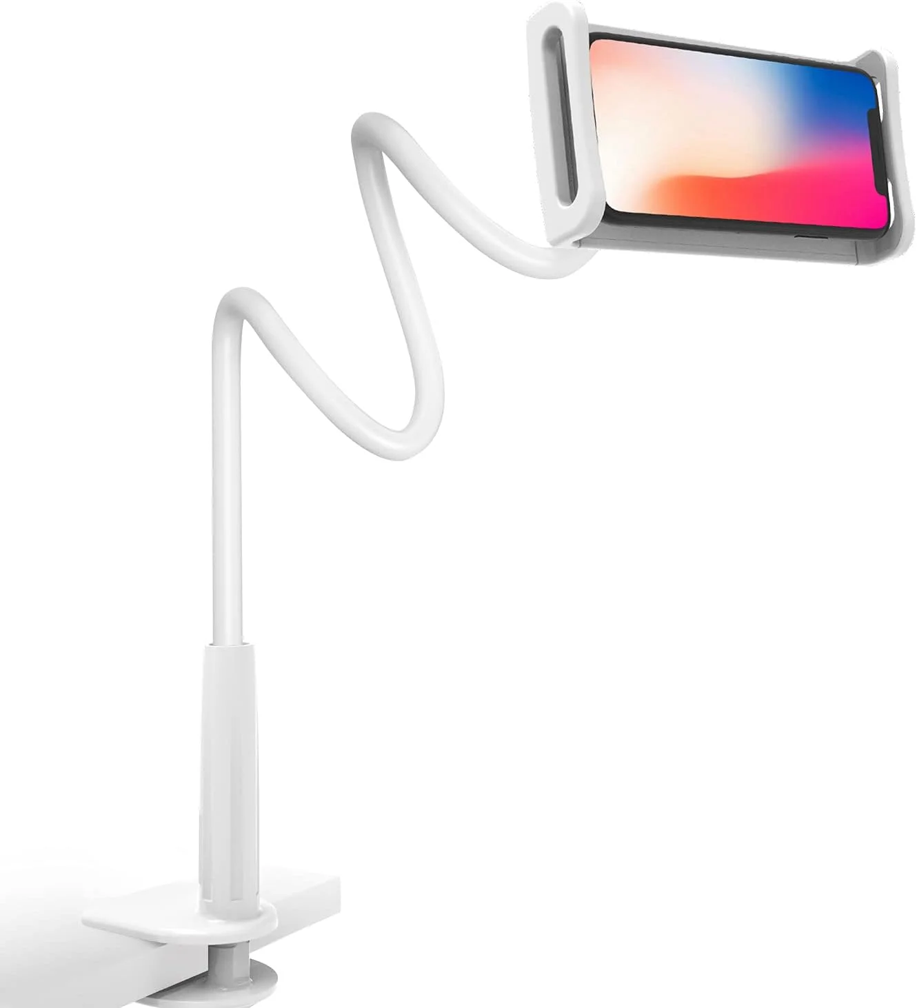 پایه نگهدارنده تبلت گردن غازی، گیره نگهدارنده تبلت گردن غازی جهانی، بازوی بلند و انعطاف پذیر (سفید)