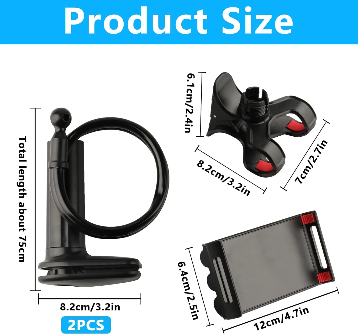 پایه نگهدارنده گوشی و پایه نگهدارنده تبلت گردنی برای تخت، 70 سانتی‌متر، با قابلیت چرخش 360 درجه، گیره بازویی نگهدارنده تبلت سازگار با آیفون، آیپد، سوییچ یا سایر دستگاه‌های 4 تا 11 اینچی