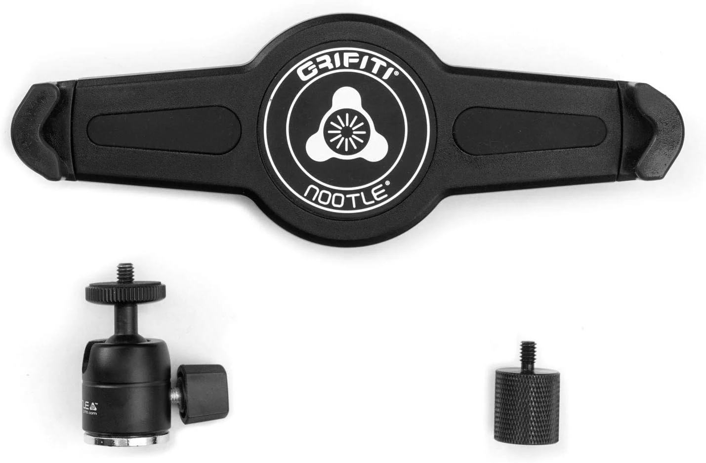 آداپتور تبلت یونیورسال بزرگ GRIFITI NOOTLE برای پایه میکروفون، مادگی 5/8 اینچ 27 به نری 1/4 اینچ 20، پایه تبلت با سر توپی کوچک برای تبلت های بزرگ و استاندارد و آیپدها با اندازه 9.5-14.5 اینچ - مشکی