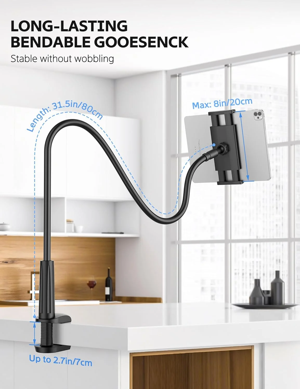 پایه نگهدارنده تبلت و موبایل گردن غازی، پایه تبلت انعطاف پذیر 360 درجه، گیره بازویی تخت خواب برای آیپد مینی/ایر، سامسونگ گلکسی تب، نینتندو سوییچ و دستگاه های 4.7-10.5 اینچی (مشکی)