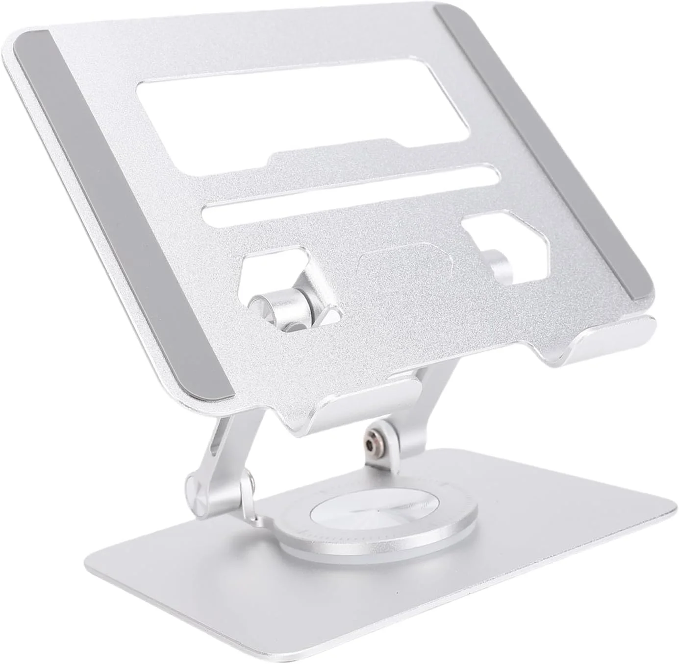پایه تبلت فلزی GOWENIC با تهویه و پایه چرخان 360 درجه - پایه قابل تنظیم برای تبلت های 5.8 تا 12.9 اینچی - طراحی ارگونومیک برای تنظیمات رومیزی بدون لغزش برای تبلت و تلفن هوشمند شما (نقره ای)