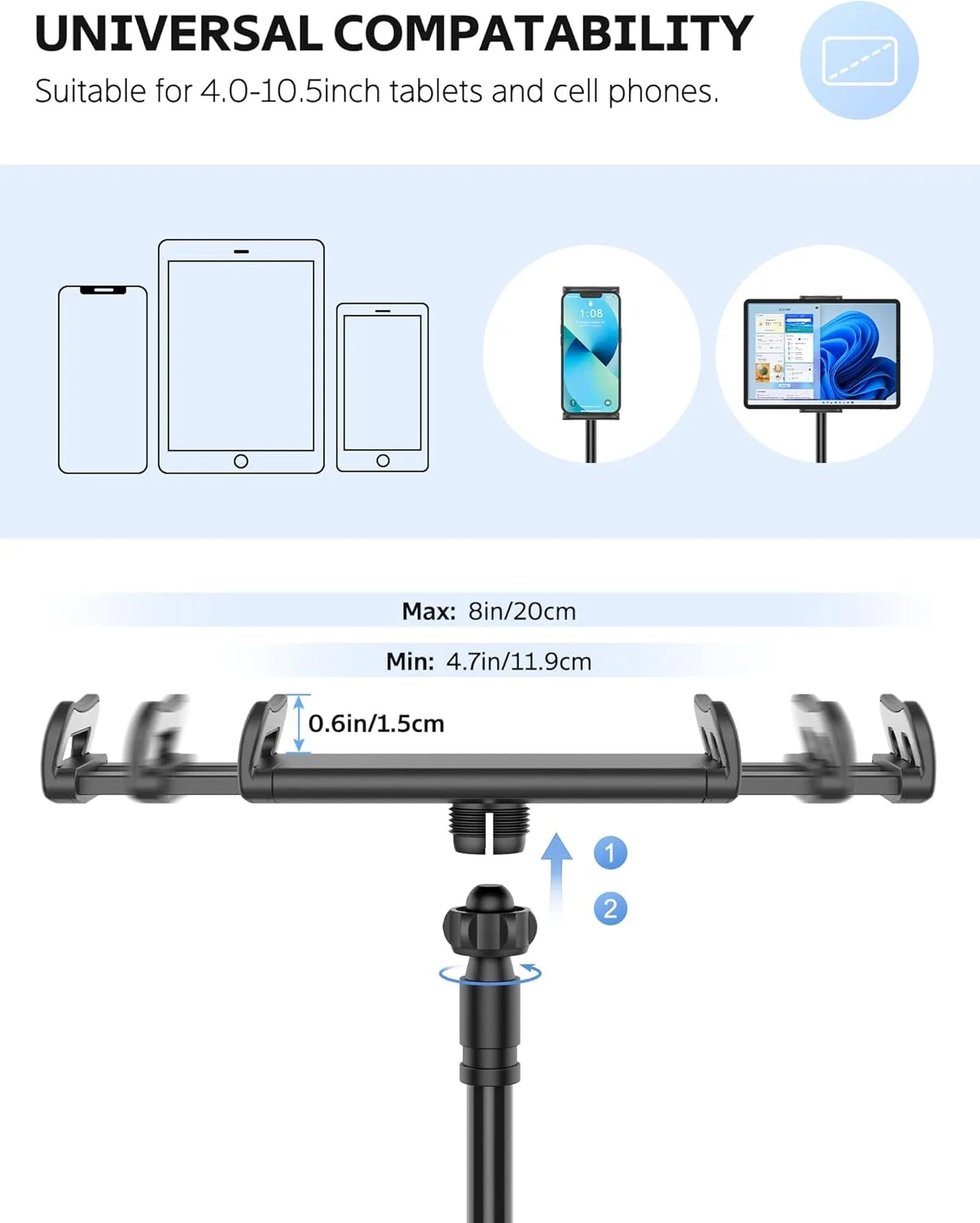 پایه نگهدارنده تبلت و موبایل گردن غازی، پایه تبلت انعطاف پذیر 360 درجه، گیره بازویی تخت خواب برای آیپد مینی/ایر، سامسونگ گلکسی تب، نینتندو سوییچ و دستگاه های 4.7-10.5 اینچی (مشکی)
