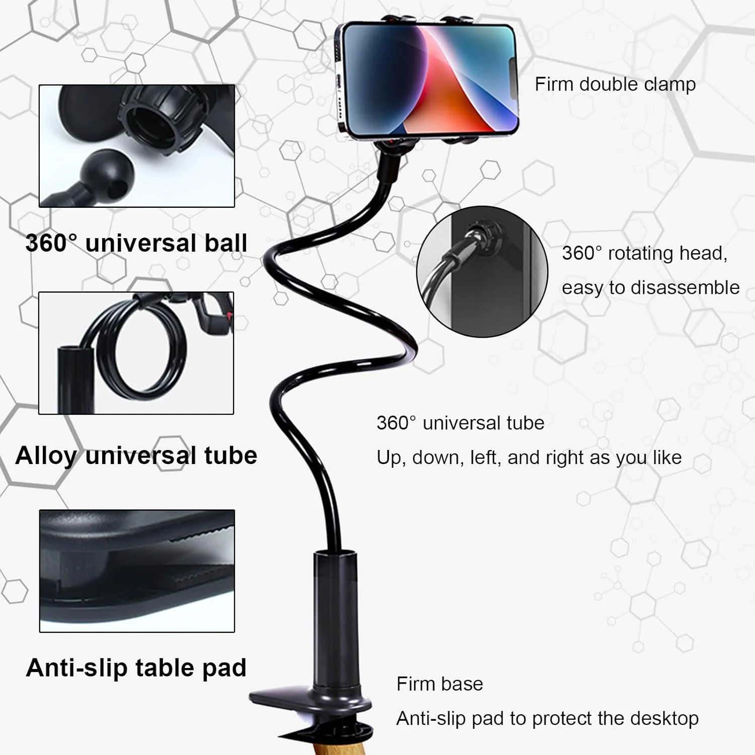 پایه نگهدارنده تبلت گردن غازی، بازوی منعطف 360 درجه با گیره، پایه تبلت تختخوابی، سازگار با آیپد مینی پرو ایر، سوییچ، تبلت های سامسونگ گلکسی و سایر دستگاه های 4.7-10.1 اینچی پایه نگهدارنده تبلت گردن غازی، بازوی منعطف 360 درجه با گیره، پایه تبلت تختخوابی، سازگار با آیپد مینی پرو ایر، سوییچ، تبلت های سامسونگ گلکسی و سایر دستگاه های 4.7-10.1 اینچی