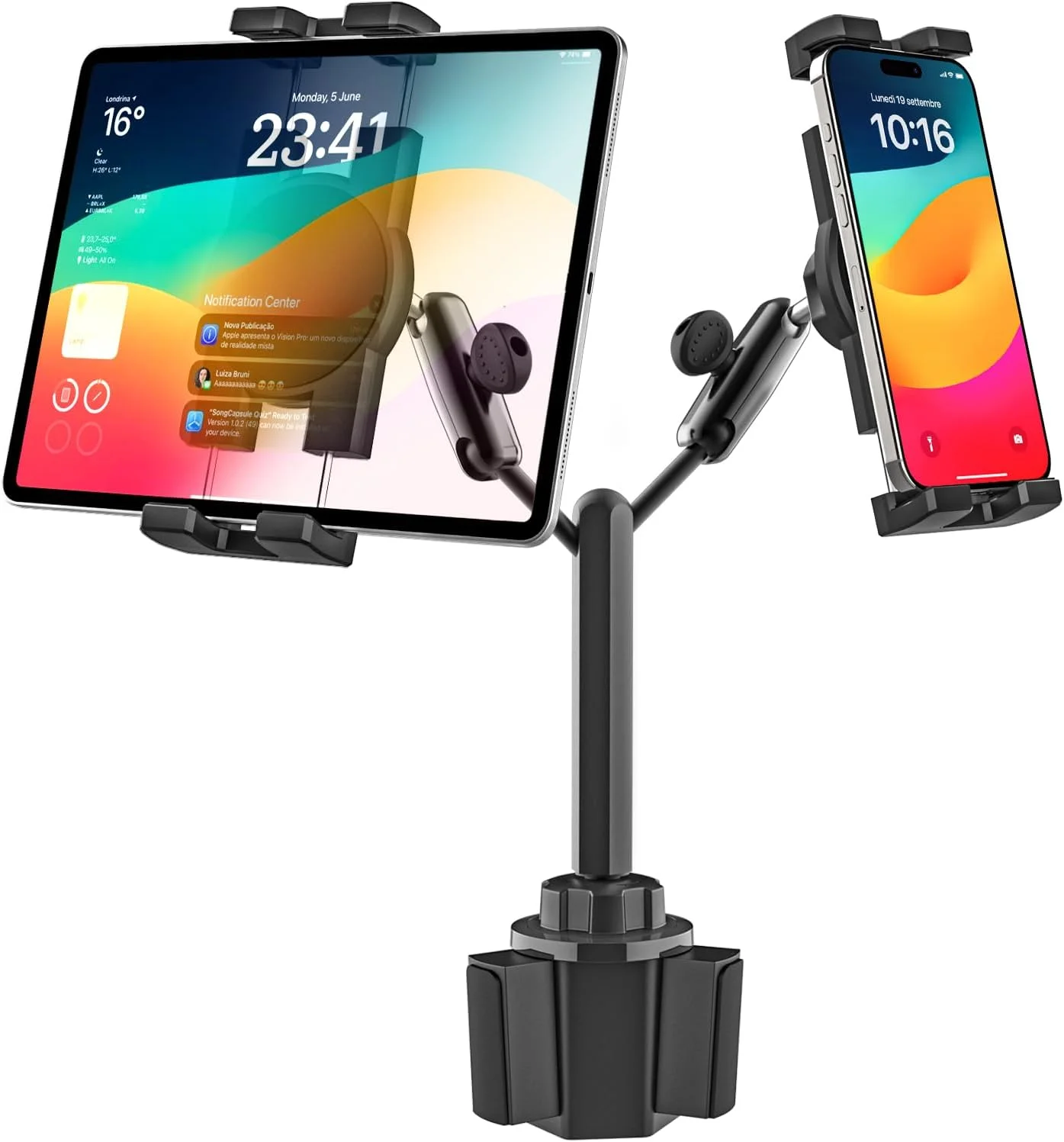 پایه تبلت دوگانه GDZN برای جا لیوانی خودرو - بازوی فلزی دوبل سنگین [بازوی فلزی دوبل] پایه لیوانی تبلت کامیون برای آیپد پرو 12.9، گلکسی تب، فایر، تبلت ها و تلفن های 4.7-13 اینچی