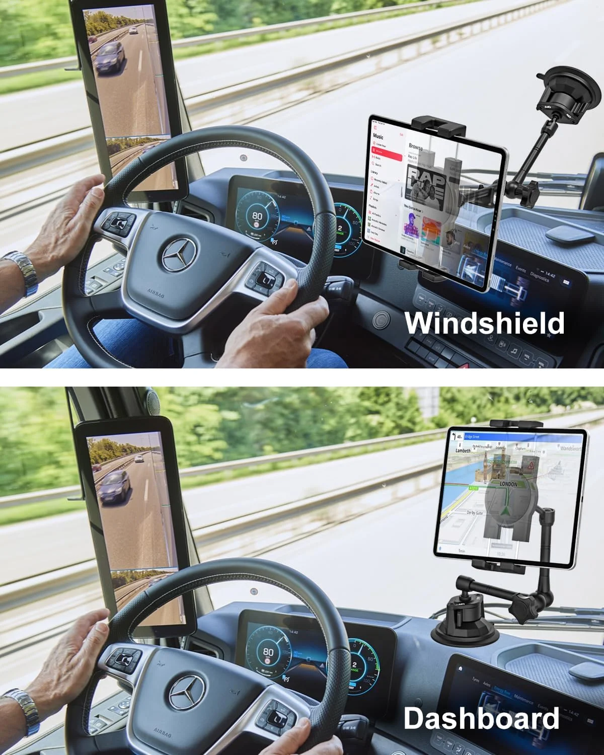 پایه تبلت داشبورد خودرو GDZN با مکنده، نگهدارنده تبلت کامیون سنگین، [بازوی فلزی قابل تنظیم] پایه شیشه جلو برای آیپد پرو 12.9 11، گلکسی تب زد فولد، فایر اچ دی، دستگاه های 4-13 اینچی