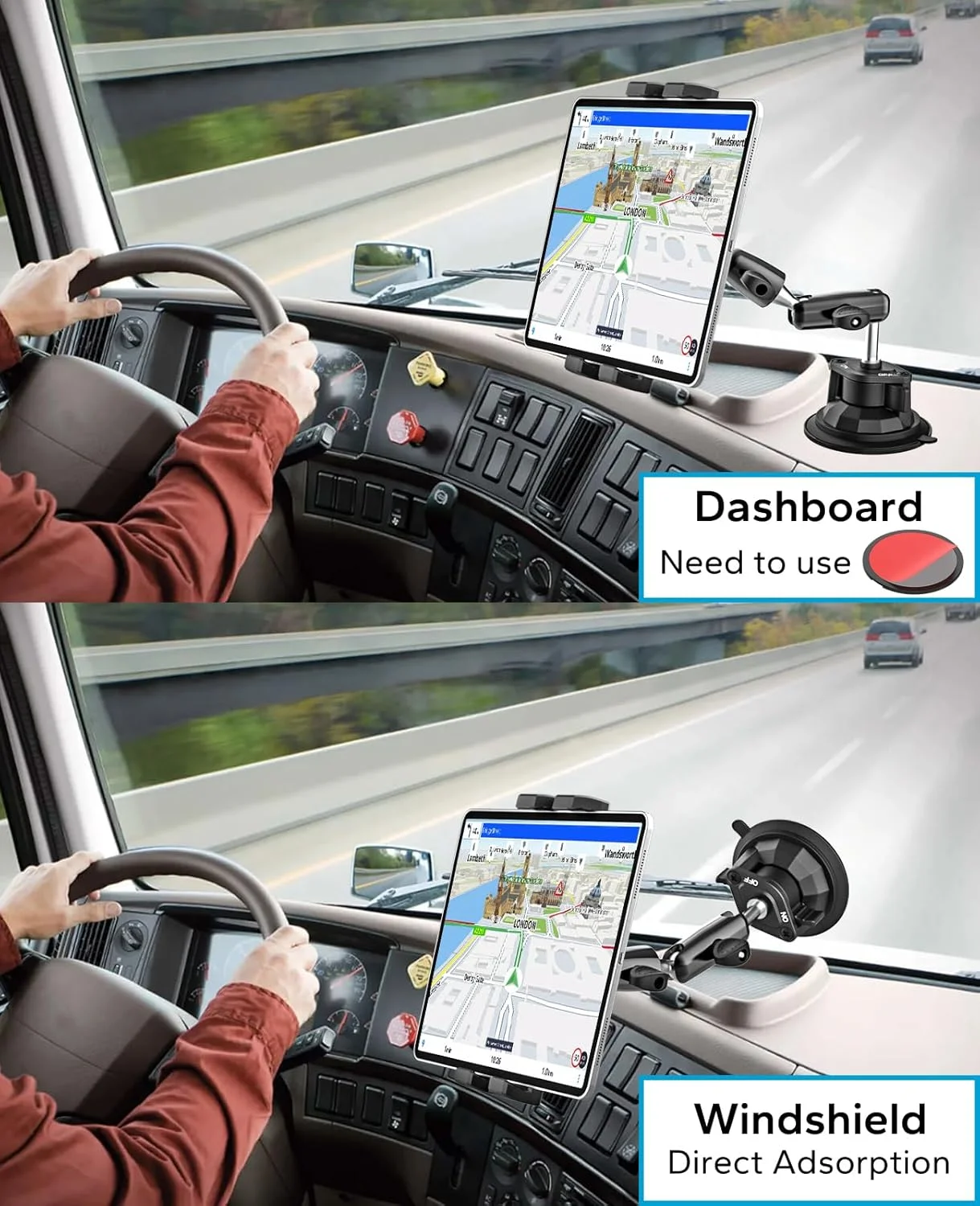 پایه تبلت داشبورد GDZN، نگهدارنده تبلت با مکنده برای خودرو/کامیون، بازوی فلزی فوق العاده محکم، پایه شیشه جلو برای کامیون های نیمه سنگین مناسب برای آیپد پرو 11 12.9، گلکسی تب، فایر، دستگاه های 4-13 اینچی