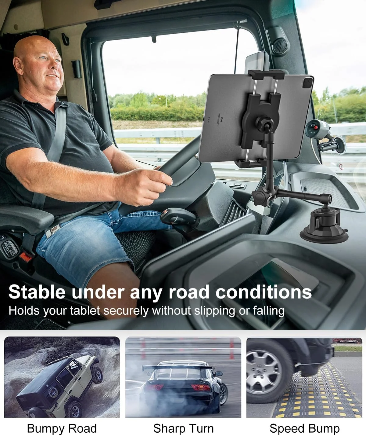 پایه تبلت داشبوردی GDZN برای کامیون، بازوی فلزی انعطاف پذیر، پایه تبلت مکنده قوی برای خودرو، پایه تبلت داشبورد/شیشه جلو برای کامیون/ون/شاسی بلند، مناسب برای تبلت های 4 تا 12.9 اینچی آیپد پرو، گلکسی تب، گوشی