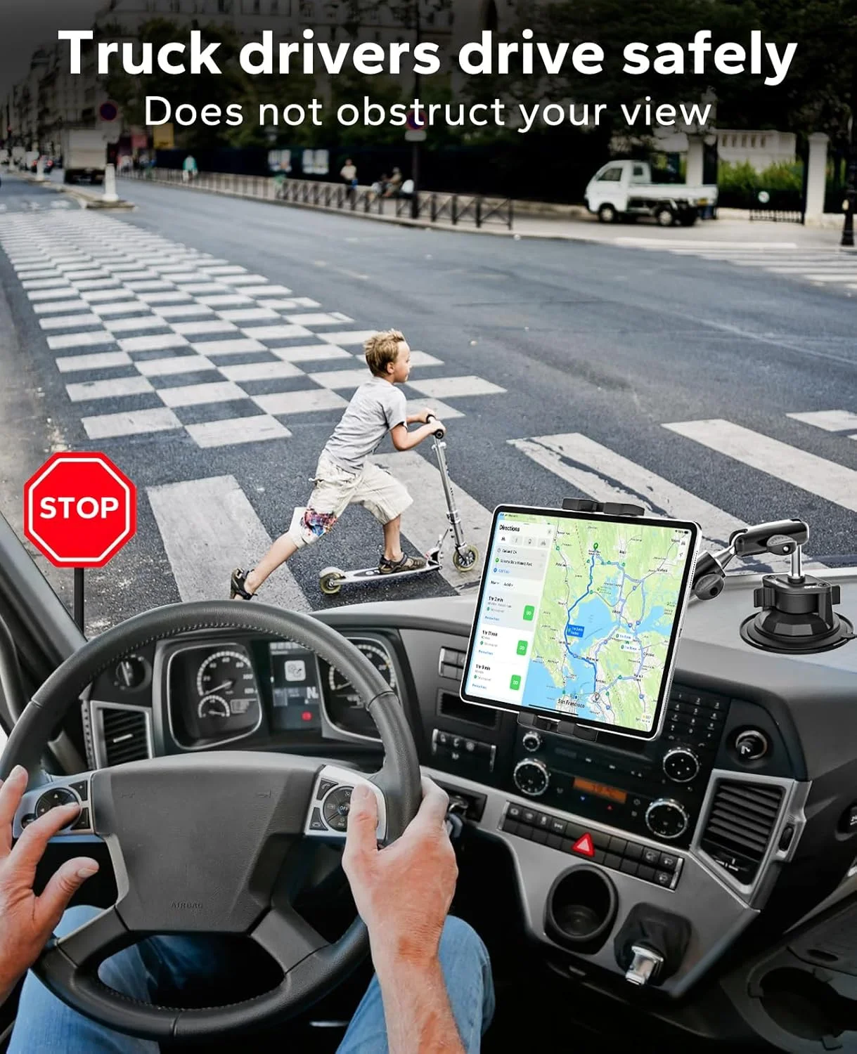 پایه تبلت داشبورد GDZN، نگهدارنده تبلت با مکنده برای خودرو/کامیون، بازوی فلزی فوق العاده محکم، پایه شیشه جلو برای کامیون های نیمه سنگین مناسب برای آیپد پرو 11 12.9، گلکسی تب، فایر، دستگاه های 4-13 اینچی