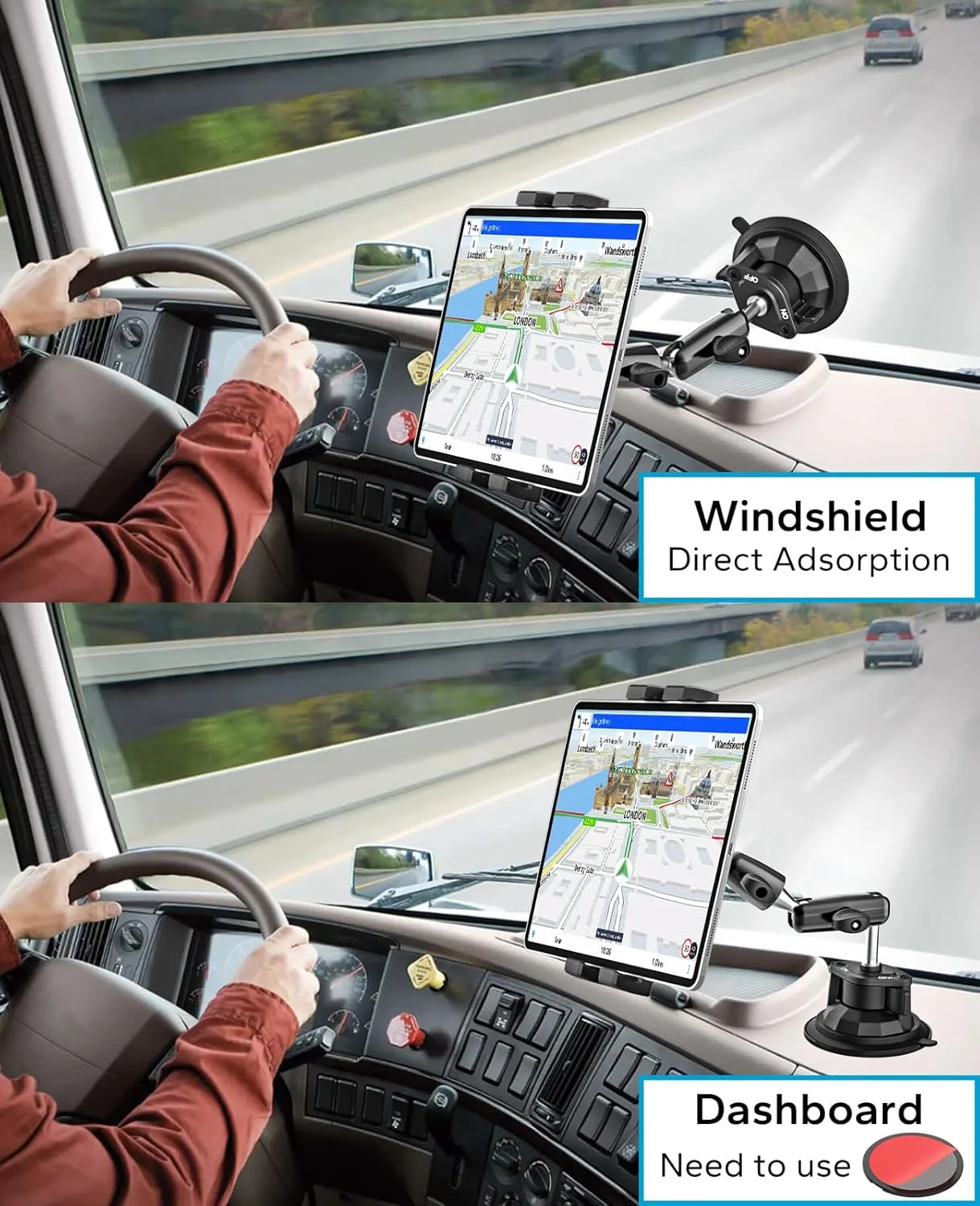 پایه تبلت مکنده ای خودرو GDZN، [بازوی فلزی] پایه تبلت داشبورد کامیون - پایه آیپد خودرو با قابلیت تنظیم 360 درجه برای آیپد پرو 12.9 ایر مینی، گلکسی تب، فایر HD، دستگاه های 4.7-13 اینچی