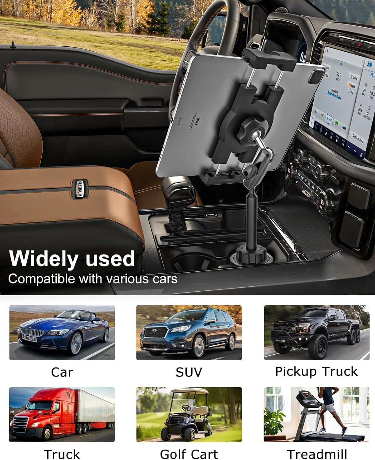 پایه نگهدارنده تبلت GDZN برای خودرو، با بازوی فلزی 2 قسمتی مقاوم، پایه نگهدارنده تبلت فنجانی قابل تنظیم برای خودرو/کامیون، مناسب برای آیپد پرو 11 12.9، گلکسی تب، فایر، دستگاه های 4-13 اینچی