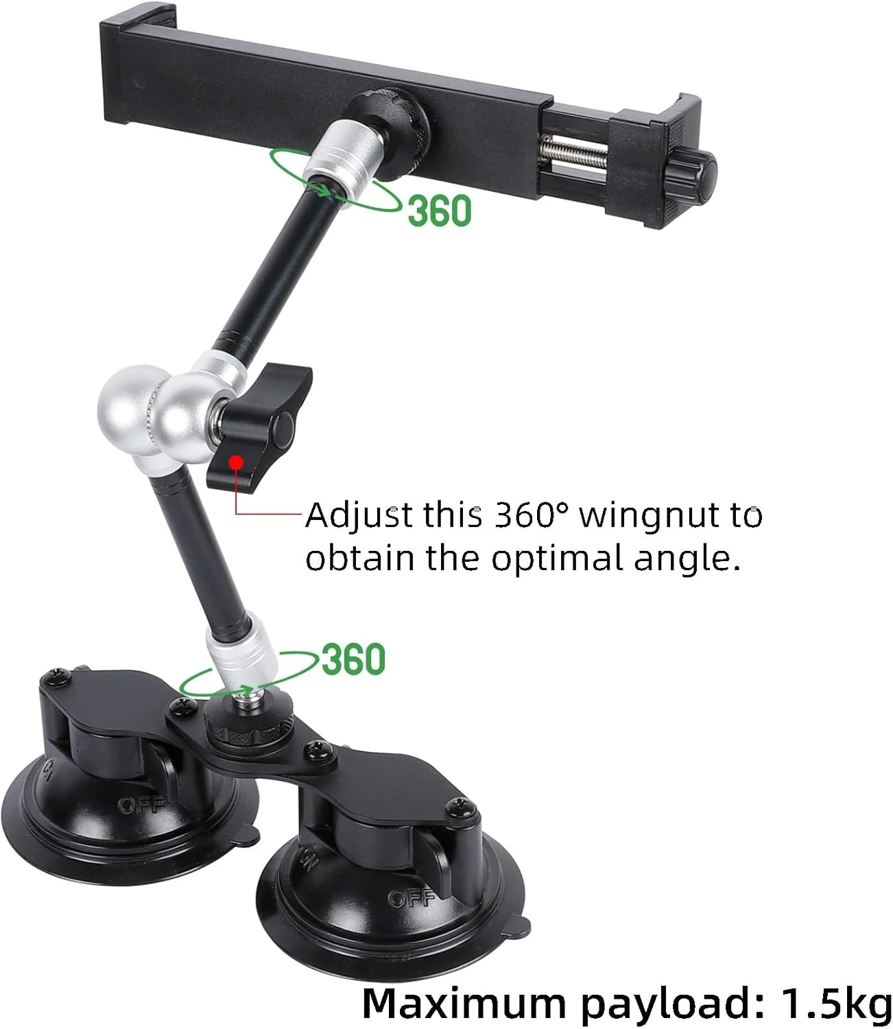 پایه تبلت برای کامیون، نگهدارنده فلزی فوق العاده بادوام آیپد با مکنده دوتایی قوی برای شیشه جلوی خودرو، بازوی جادویی 10 اینچی با قابلیت چرخش 360 درجه برای آیپد پرو 12.9/11/Air/Mini، سامسونگ گلکسی تب