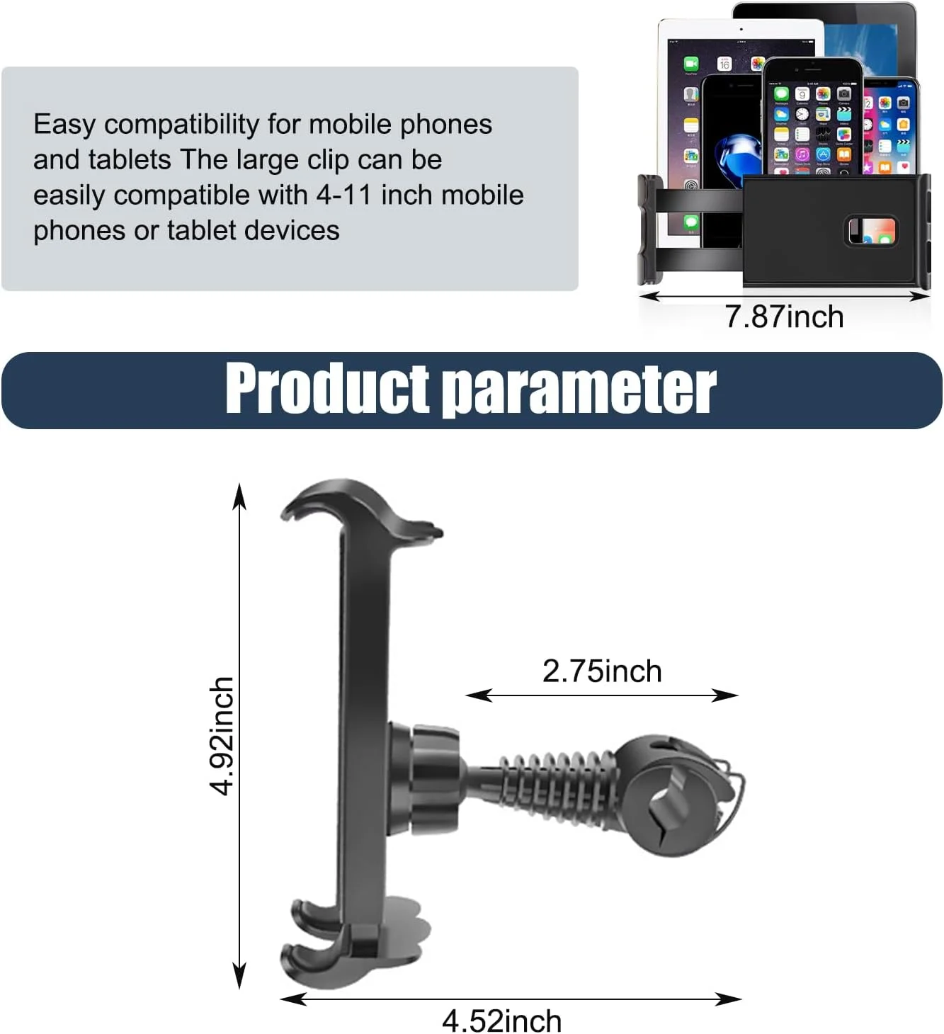 نگهدارنده تبلت پشتی صندلی خودرو مناسب برای آیپد ۴ تا ۱۱ اینچی، ۴.۵۲ در ۴.۹۲ اینچ با قابلیت چرخش ۳۶۰ درجه، پایه نگهدارنده گوشی موبایل ABS ضد آب، نگهدارنده جهانی گوشی موبایل با نصب آسان (مشکی)