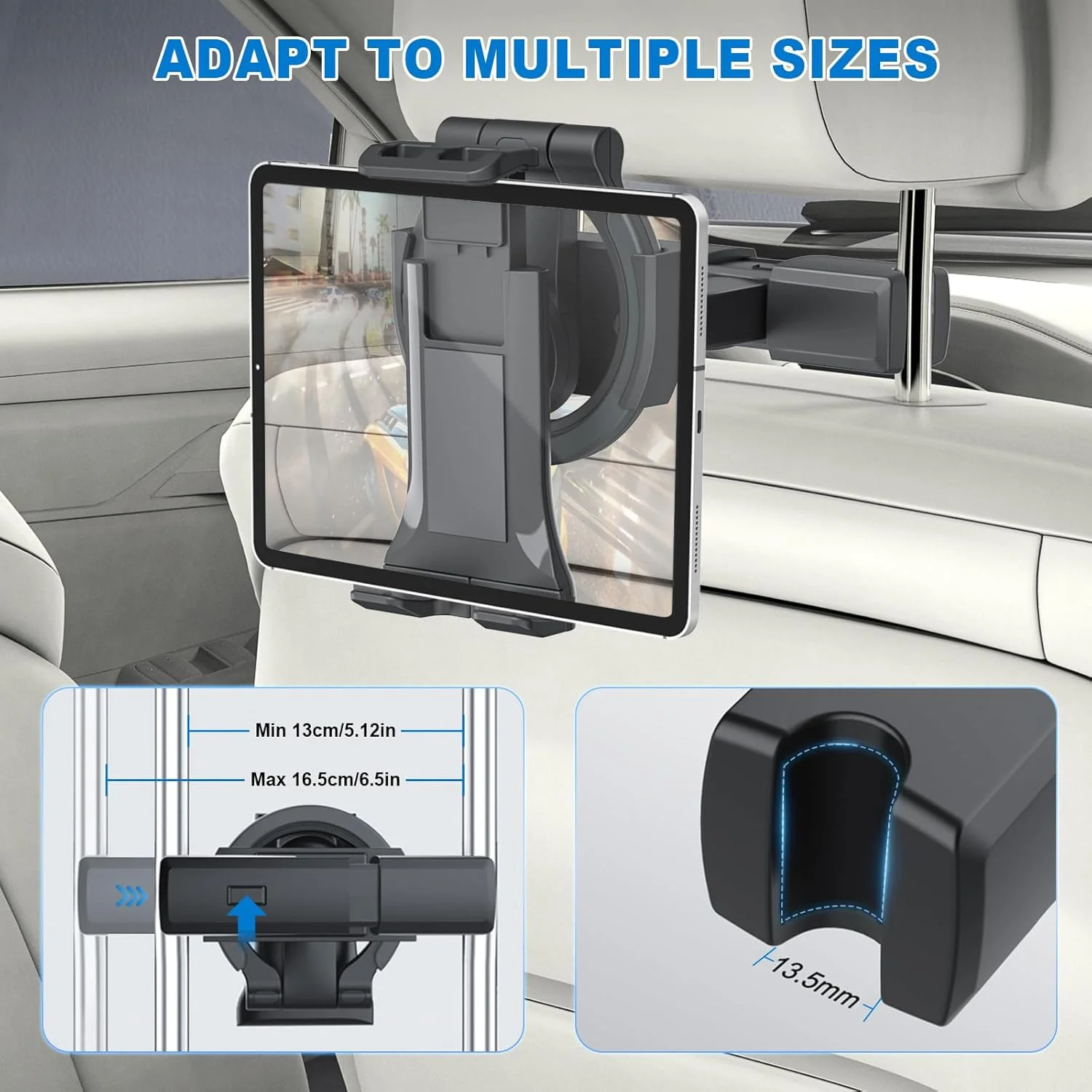 نگهدارنده تبلت برای پشت سری خودرو، [3 در 1] پایه نگهدارنده تبلت ارتقا یافته برای صندلی عقب خودرو، لوازم ضروری سفر جاده ای خودرو، پایه نگهدارنده تبلت قابل تنظیم برای دستگاه های 5-12.9 اینچی