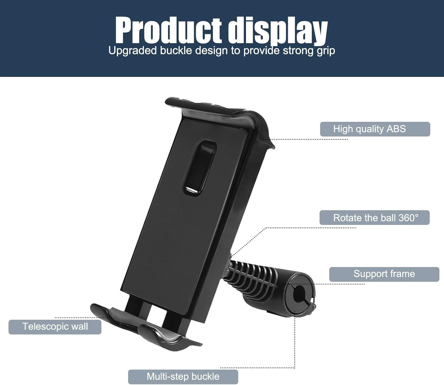 نگهدارنده تبلت پشتی صندلی خودرو مناسب برای آیپد ۴ تا ۱۱ اینچی، ۴.۵۲ در ۴.۹۲ اینچ با قابلیت چرخش ۳۶۰ درجه، پایه نگهدارنده گوشی موبایل ABS ضد آب، نگهدارنده جهانی گوشی موبایل با نصب آسان (مشکی)