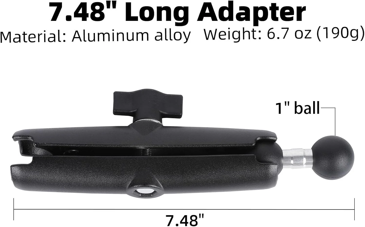 بازوی دو سوکتی با آداپتور توپی دوتایی 1 اینچی سازگار با پایه های سایز B، میله افزایش چرخش 360 درجه برای نگهدارنده تلفن، پایه تبلت، برای دوچرخه، موتور سیکلت، کامیون (آداپتور بلند 7.48 اینچی)