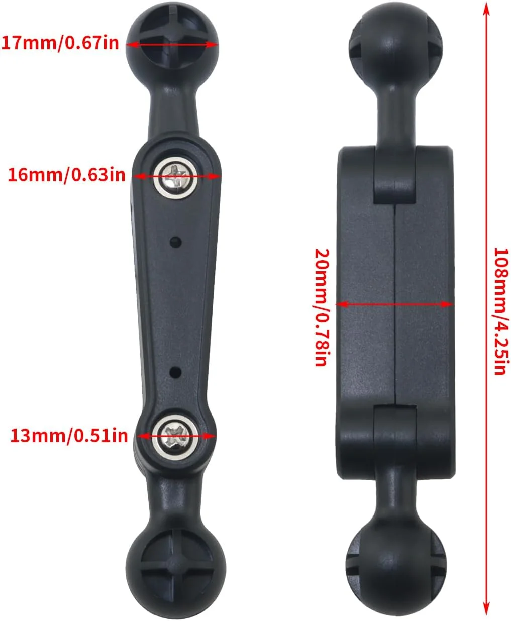 2 عدد بازوی بست شلنگ سر توپی دوتایی معکوس، پایه میله اکستنشن مفصل دوتایی 11 سانتی متری سازگار با پایه های خودرو برای تلفن، تبلت و نگهدارنده های محافظ صفحه نمایش