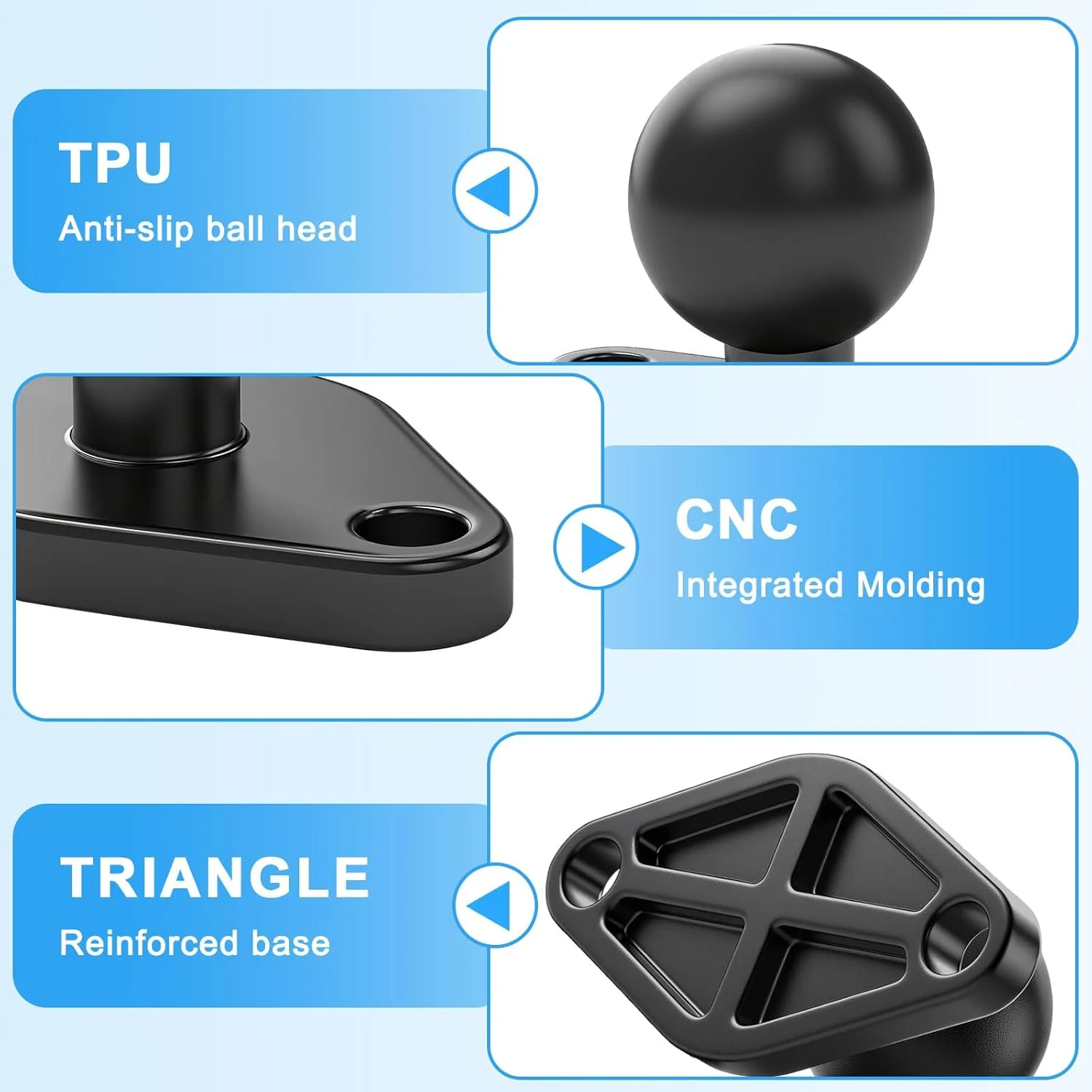 پایه توپی آلیاژ آلومینیوم، بسته 2 عددی، توپ 1 اینچی، طرح سوراخ AMPS استاندارد، سازگار با بازوی دوتایی