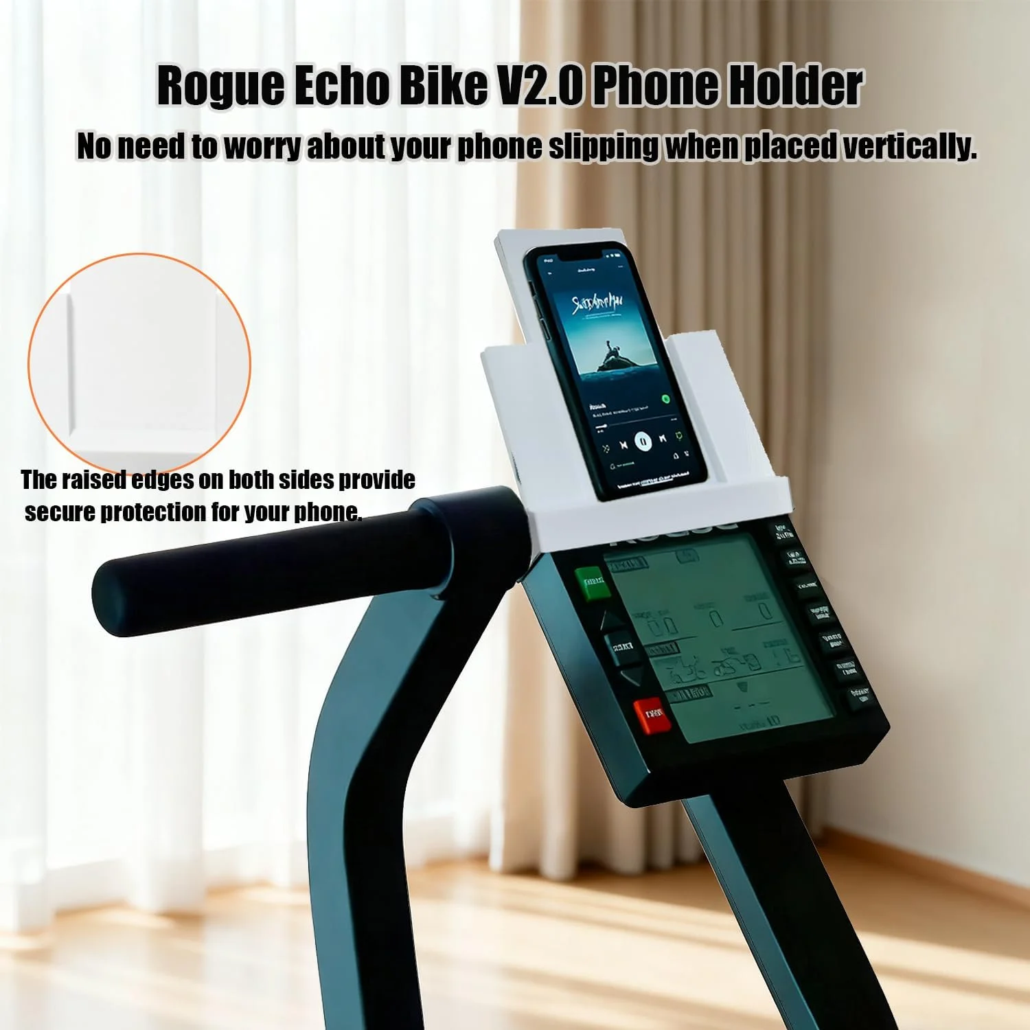 نگهدارنده تلفن سازگار با دوچرخه Rogue Echo Bike V2.0 نصب بدون پیچ، تلفن و تبلت خود را در طول تمرینات محکم نگه دارید تا به راحتی فیلم تماشا کنید، به موسیقی گوش دهید و داده های برنامه تناسب اندام را پیگیری کنید.