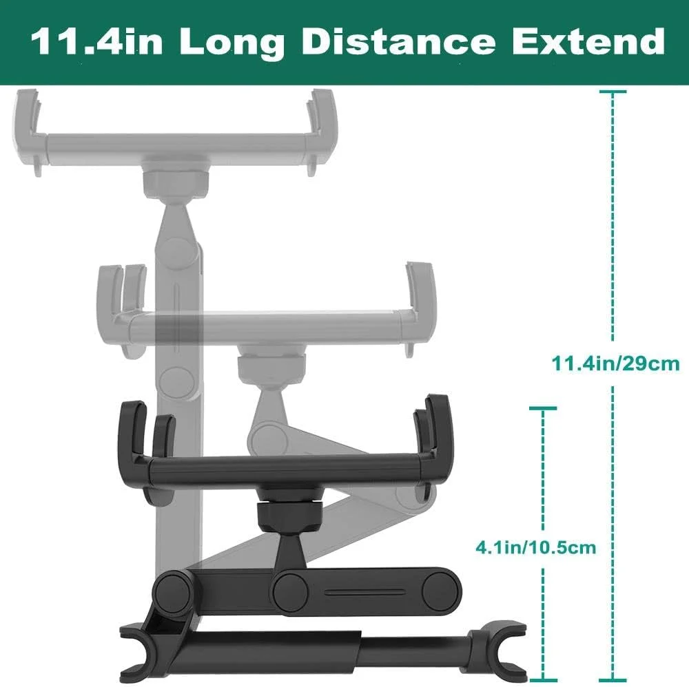 نگهدارنده تبلت صندلی خودرو EXSHOW، پایه نگهدارنده تلفن پشت سری با بازوی کشویی، پایه تبلت صندلی عقب خودرو برای آیپد پرو ایر مینی، گلکسی تب، آیفون، همه تلفن های هوشمند و تبلت های 4-11 اینچی