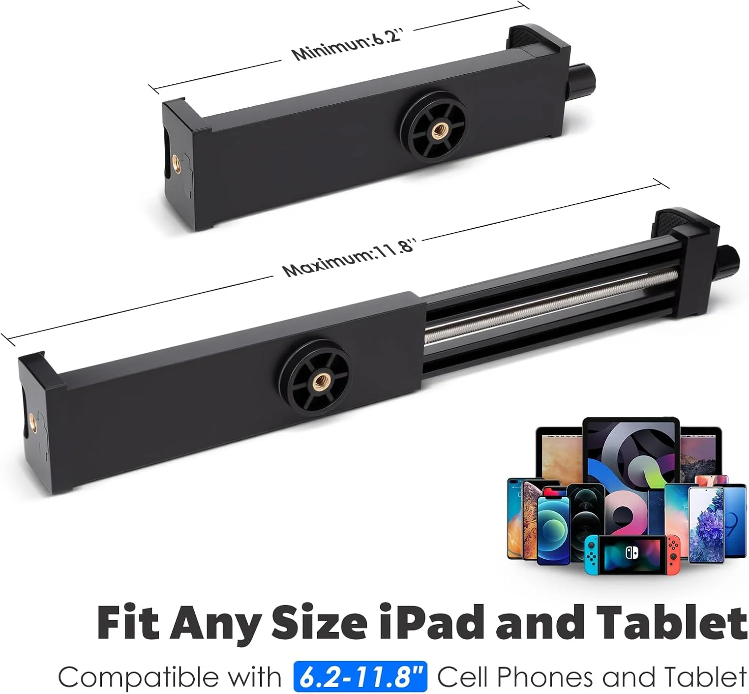 آداپتور اتصال آیپد به سه پایه با سر توپی، نگهدارنده گیره تبلت جهانی با قابلیت چرخش 360 درجه به همراه ریموت بلوتوثی برای آیپد پرو 12.9، آیپد ایر مینی، گلکسی تب، مونوپاد (6.2-11.8 اینچ)