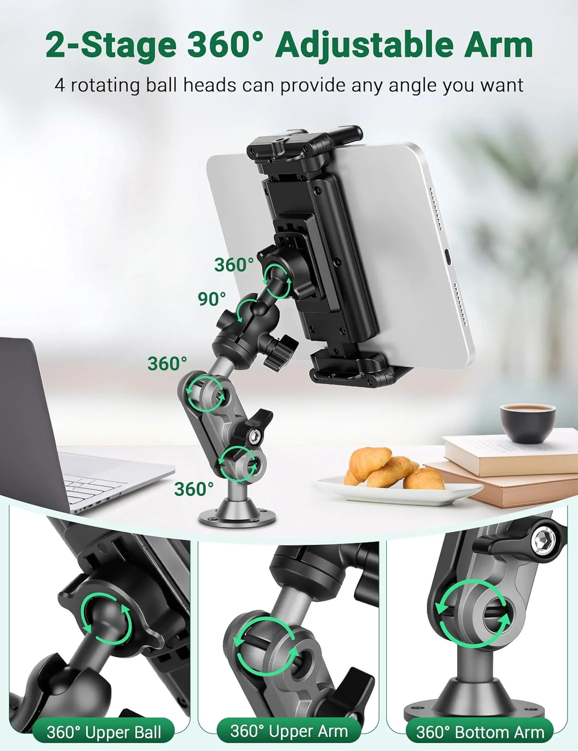 پایه نگهدارنده تبلت آلومینیومی سنگین با قابلیت نصب از طریق پیچ برای خودرو، پایه تبلت برای کامیون، قایق، داشبورد، خودروهای تجاری و دیوار، پایه نگهدارنده آیپد برای آیپد پرو/ایر/مینی/سامسونگ گلکسی تب 4.7-12.9 اینچی