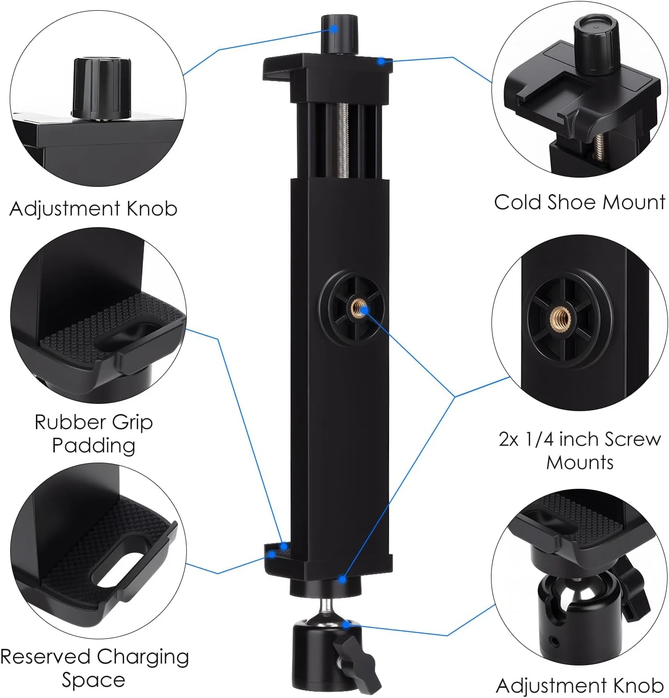 آداپتور اتصال آیپد به سه پایه با سر توپی، نگهدارنده گیره تبلت جهانی با قابلیت چرخش 360 درجه به همراه ریموت بلوتوثی برای آیپد پرو 12.9، آیپد ایر مینی، گلکسی تب، مونوپاد (6.2-11.8 اینچ)