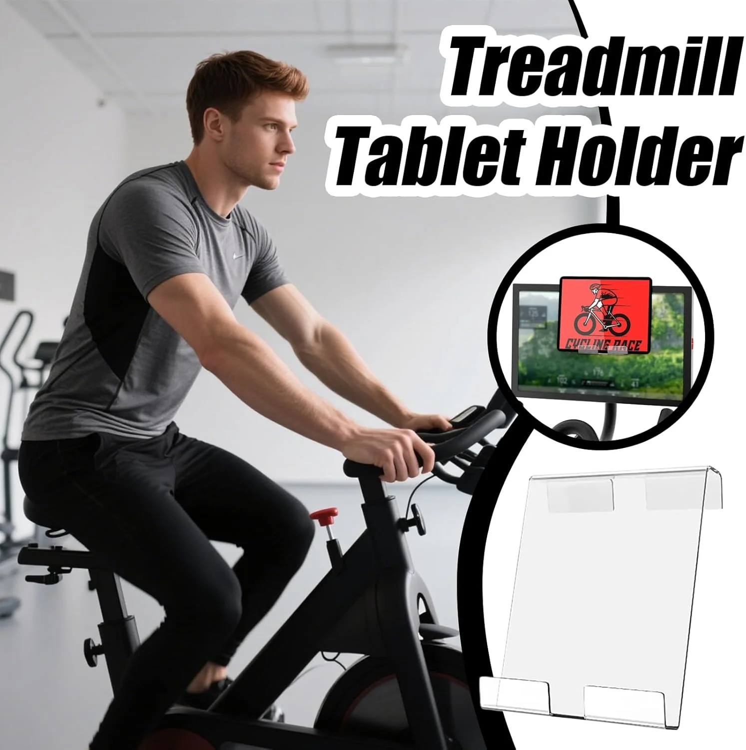 پایه نگهدارنده کتاب برای دوچرخه ثابت - پایه نگهدارنده شفاف تلفن همراه اکریلیک برای دوچرخه ورزشی - براکت تبلت تردمیل، لوازم جانبی چند منظوره تناسب اندام خانگی برای خانواده، نوجوانان، ورزشکاران، زنان، مردان و دوستان
