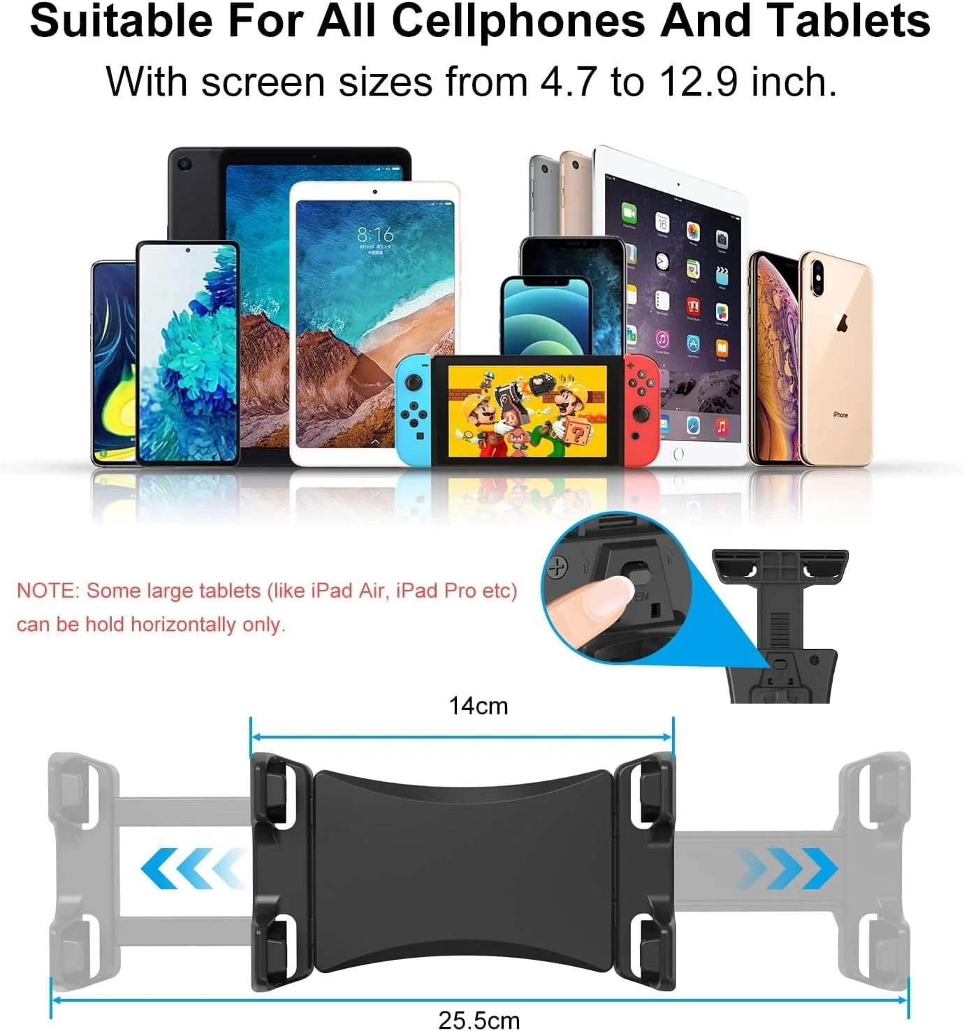 نگهدارنده تبلت برای دوچرخه ثابت، پایه تبلت برای تردمیل و باشگاه ورزشی - پایه قابل تنظیم برای آیپد پرو 9.7، 10.5، 12.9، ایر مینی 2 3 4 5 6، آیفون، سامسونگ تب، تبلت های 4.7-13 اینچی