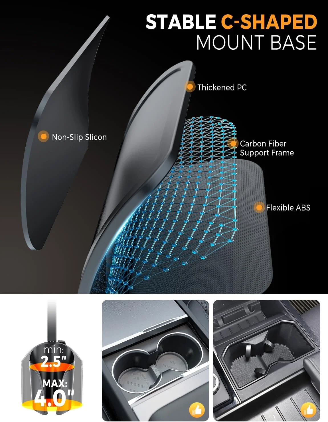 پایه نگهدارنده تبلت eSamcore برای خودرو، [جای لیوانی بدون مانع] برای نگهدارنده آیپد با پایه توخالی انعطاف پذیر، گیره عمیق چرخان 360 درجه سازگار با آیپد، آیفون و گوشی های تاشو 6 تا 11 اینچی